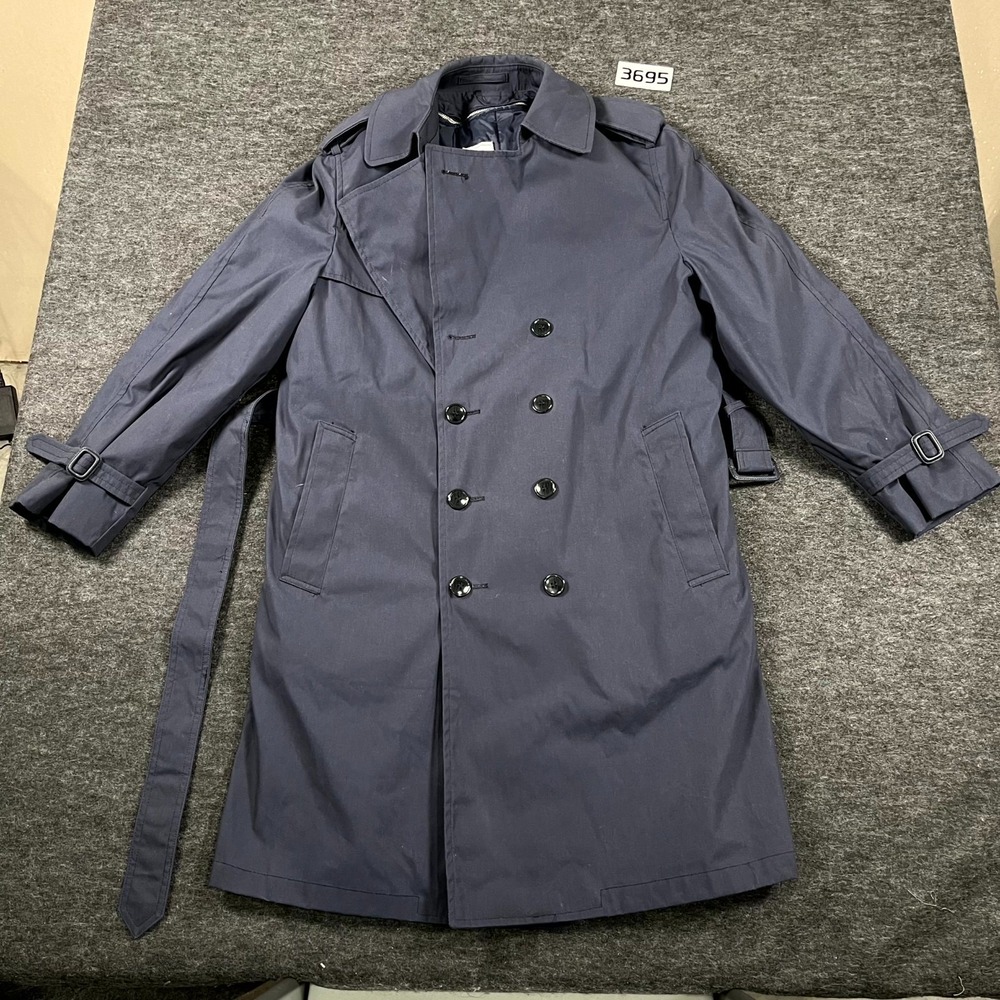 US Air Force All Weather Trench Coat Mens 42S Navy Blue Removable Liner Military